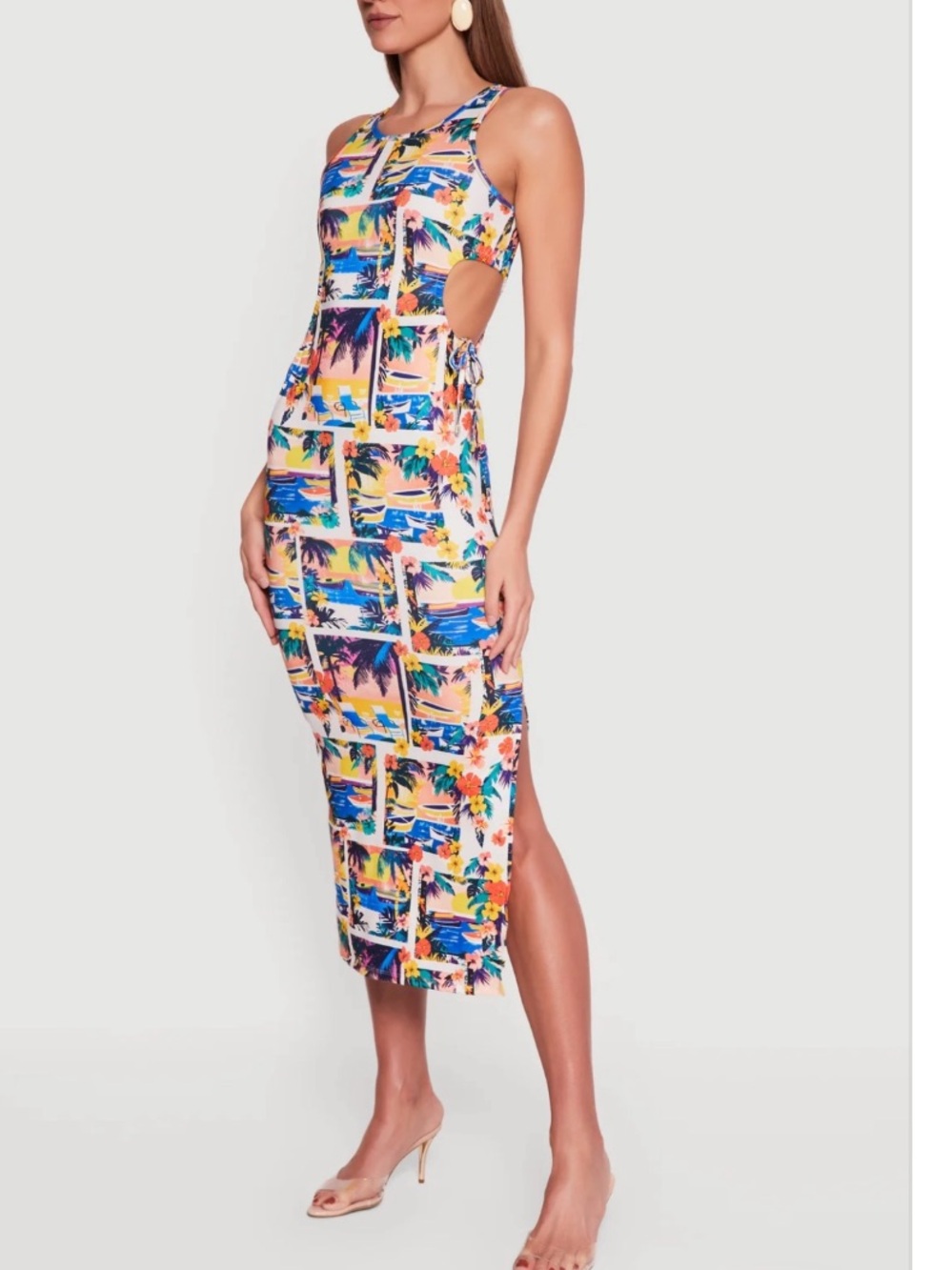 Women's Tropical Print Side-Cut Dress - Multi